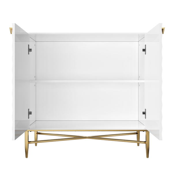 English Elm White Modern 2-Door Locker Accent Cabinet with Raised Diamond Front, Brass Tapered Legs, Storage Elegance T3609P333096