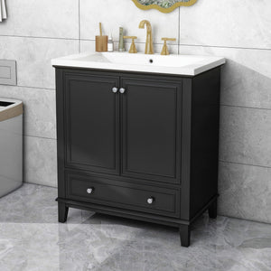 English Elm 30" Bathroom Vanity With Sink Combo - Modern Black Cabinet, Spacious Storage & Durable Design SY999606AAB-6