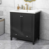 English Elm 30" Bathroom Vanity With Sink Combo, Multi-Functional Bathroom Cabinet With Doors and Drawer, Solid Frame and Mdf Board, Black