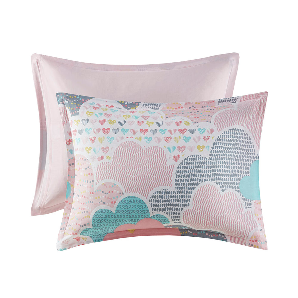 JLA Home Urban Habitat Kids - Cotton Cloud-Print Duvet Cover Set with Hypoallergenic OEKO-TEX Cotton, Antimicrobial, Decorative Pillows Pink UHK12-0055