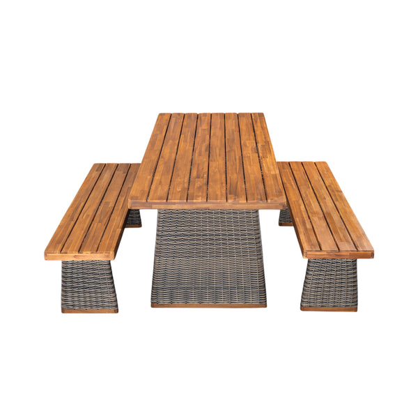 English Elm Christopher Knight Home® - Outdoor 3-Piece Acacia Wood Dining Set With Rattan Legs – Stylish, Weather-Resistant, Perfect For Patios! N773OD00038G