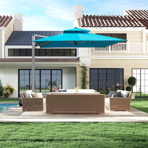 English Elm 9 9 ft Aluminum Cantilever Patio Umbrella with Tilt, Hydraulic Lift, UPF50+ Canopy, Rustproof Frame Lake Blue W1859P337816