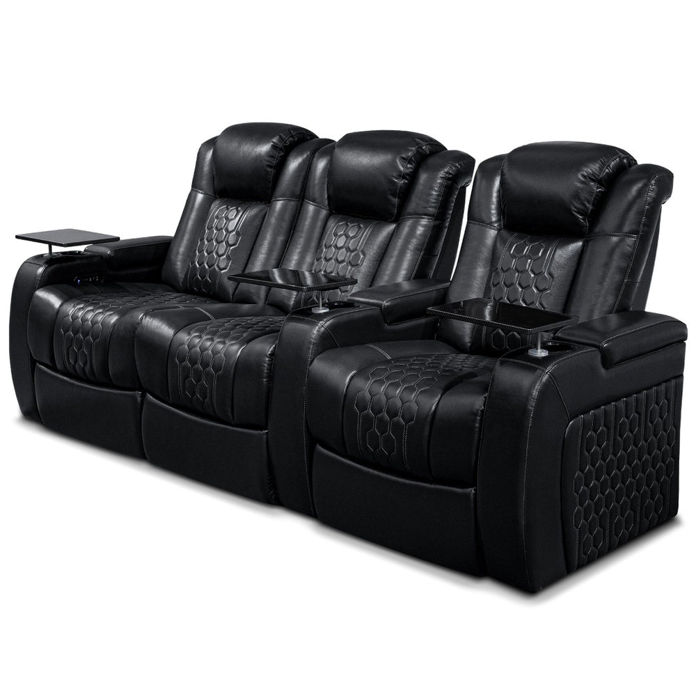 English Elm 93.3"power Recliner Set Nappa Leather Home Theater Rgb Led Memory Foam Seating W3819S00092