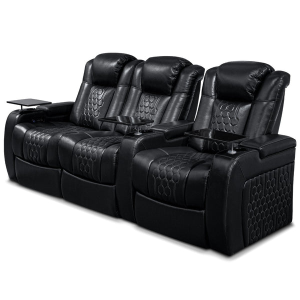 English Elm 93.3"power Recliner Set Nappa Leather Home Theater Rgb Led Memory Foam Seating W3819S00092