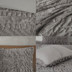 English Elm King/Cal Luxurious Ruched Faux Fur Down Alternative Comforter Set - Hypoallergenic, OEKO-TEX Certified Plush Bedding Grey 11.81 L x 18.31 W x 10.63 H B035129369