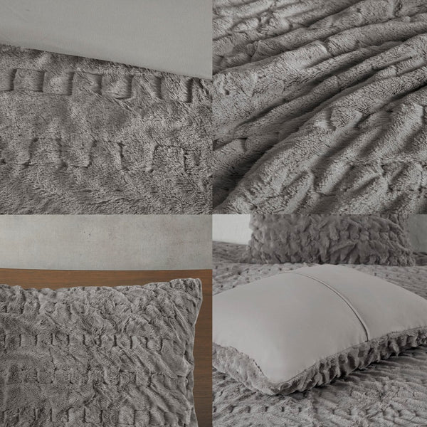 English Elm King/Cal Luxurious Ruched Faux Fur Down Alternative Comforter Set - Hypoallergenic, OEKO-TEX Certified Plush Bedding Grey 11.81 L x 18.31 W x 10.63 H B035129369