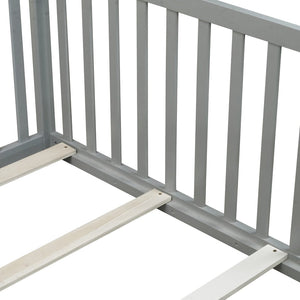 English Elm Twin Floor Bed Solid Rubber Wood with Tall Safety Railings for Toddler Sleep Grey W504P287651