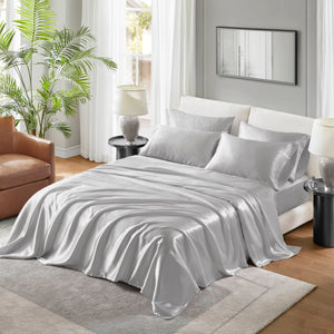 English Elm 4 Luxury Satin Twin Sheet Set - 100% Polyester, Soft Smooth 90g Finish, Deep Pocket Fit & Breathable Comfort LIGHT GREY 11.81 L x 9.84 W x 3.15 H B035P319697
