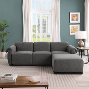 English Elm 102 Inch Linen Modular Sectional Sofa with Hidden Storage and Cloud Cushion Comfort Gray W1099S00199