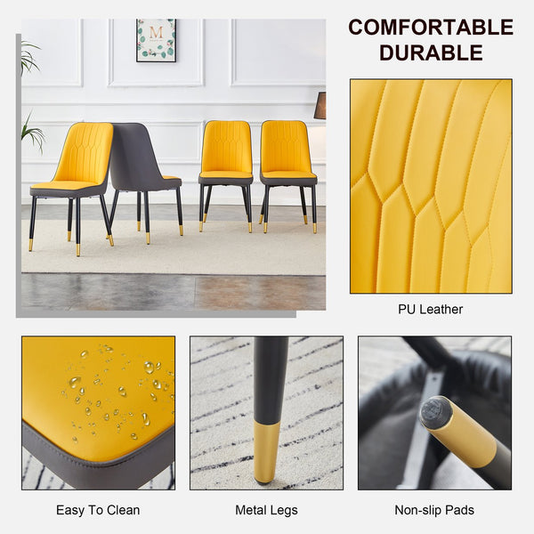 English Elm A modern dining chair with curved PU leather backrest, padded seat and sturdy black metal legs for comfort and style Yellow+Grey 33.86 L x 28.35 W x 18.5 H W1512P390898