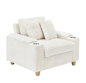 English Elm White Corduroy Single Sofa with Built-In Arm Storage, Ottoman Storage, Removable Covers, 57" W1658S00138