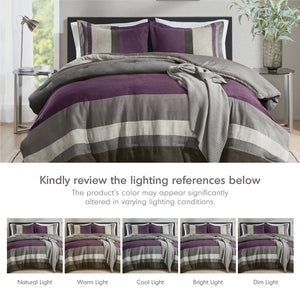JLA Home Comfort Spaces - Pieced Faux Suede Comforter Set with Transitional Pieced Stripe, Lightweight Warmth & Machine Washable Purple AM10-0293