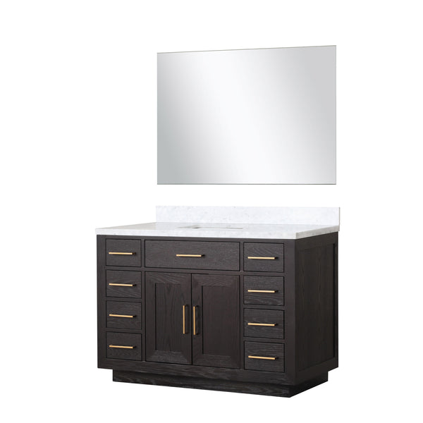 English Elm Black Oak Single Bath Vanity Set With Carrara Marble Top & Frameless Mirror For Elegant Bathrooms B2731S02117