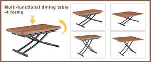 English Elm Modern Adjustable Lift Table Walnut Grain Mdf Top Slim Metal Legs Home Office Use Black + Dark Walnut W1151P303874