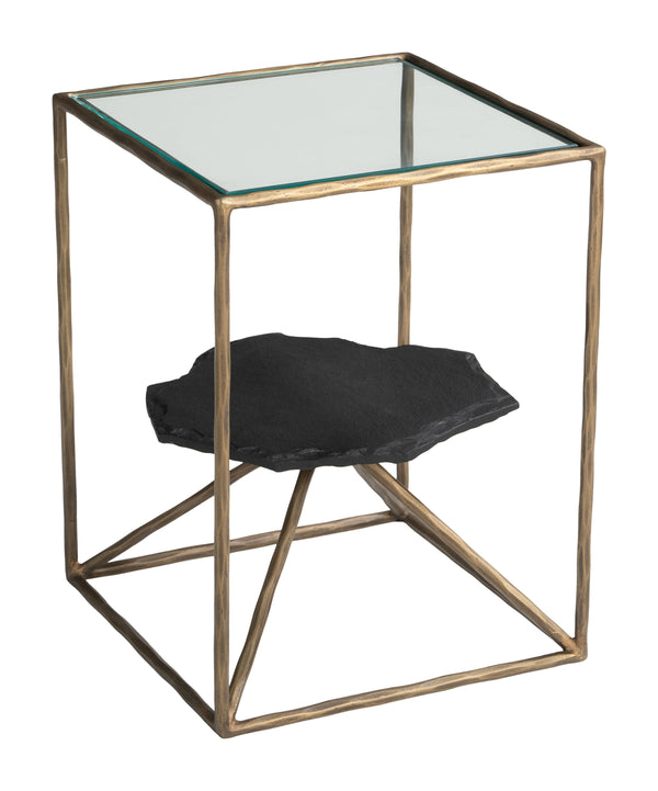 Zuo Modern Ranol Side Table In Brass Finish - Elegant Glass & Marble Design For Modern Living Spaces Brass Glass,Natural Marble,Iron 110601-zuo-modern