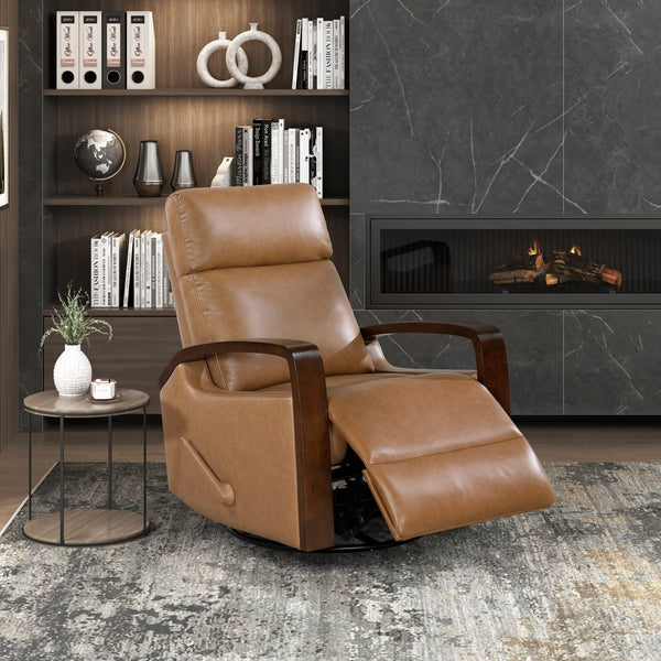 English Elm Luxurious swivel glider recliner chair with top-grain leather, plush foam over coils and sturdy frame Camel 32.5 L x 32 W x 26 H B011P395824