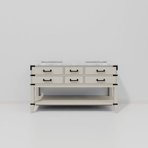 English Elm White Oak Double Bath Vanity 60" W With Elegant Carrara Marble Top & Ample Storage Solutions B2731P260277-GIGA