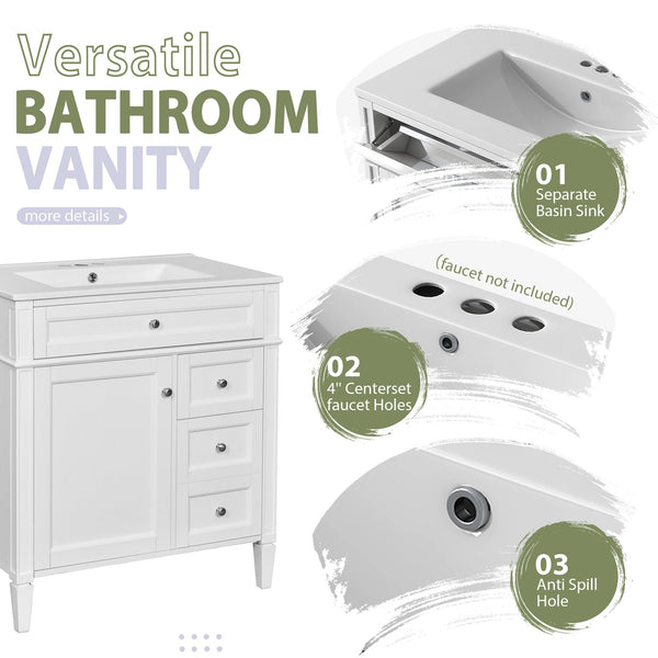 English Elm 30'' Modern Bathroom Vanity Set With Ceramic Sink & Mirror Cabinet - Stylish Storage Solution! SW000127AAK-1