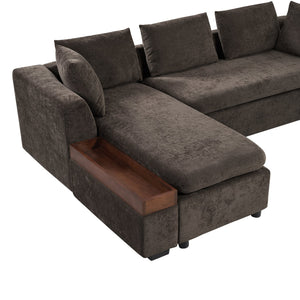 English Elm Sectional Chenille L-Shaped Sofa with Hidden Wooden Storage, Deep 18.9" Seats & Pocket Springs Brown N719S001970D