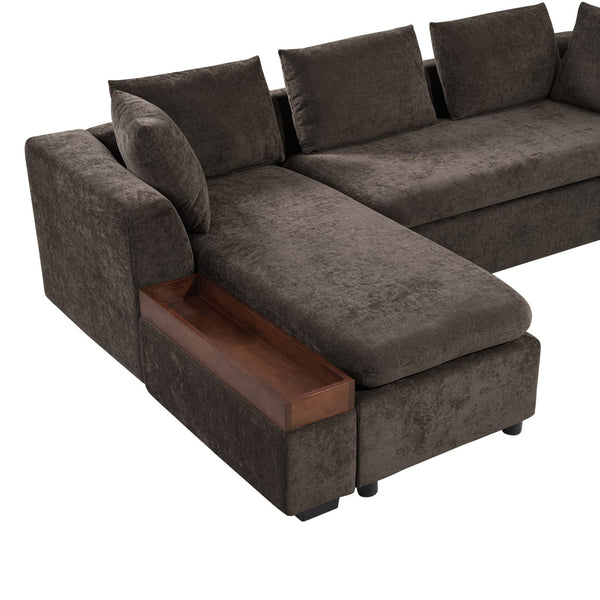 English Elm Sectional Chenille L-Shaped Sofa with Hidden Wooden Storage, Deep 18.9" Seats & Pocket Springs Brown N719S001970D