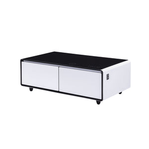 English Elm Modern Smart Coffee Table with Built-in Dual Fridge, Bluetooth Speakers, 15W Wireless Charge, RGB Lights White+Black W1172P320208
