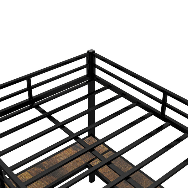 English Elm Full Metal Loft Bed With Vintage Wood Desk & Shelves - Stylish Space-Saving Solution For Bedrooms W1580S00040