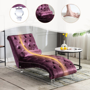 English Elm Velvet Curved Chaise Lounge Sofa with Button-Tufted Upholstery, Foam Seat, Acrylic Legs, Stylish Relaxation Purple W39538679