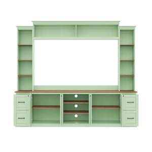 English Elm Unique Low Profile Media Console with Led Lighting Glass Shelves Fits Tvs to 105 Mint Green N721S000077M