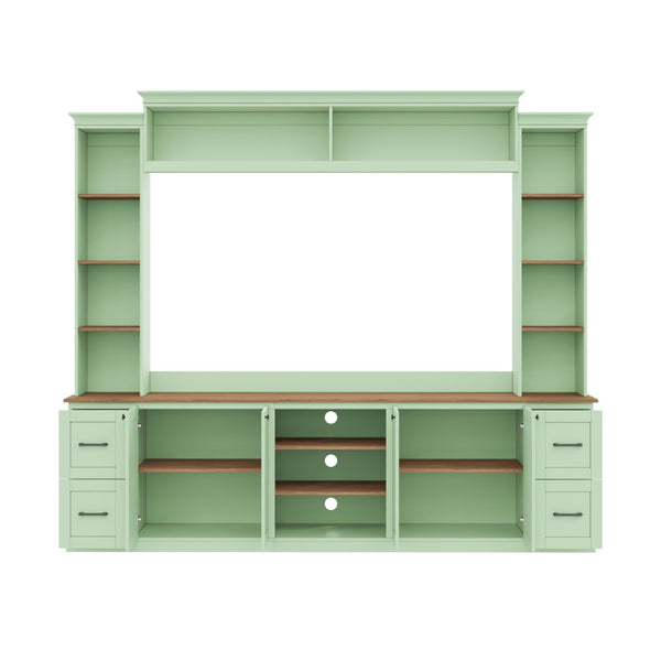 English Elm Unique Low Profile Media Console with Led Lighting Glass Shelves Fits Tvs to 105 Mint Green N721S000077M