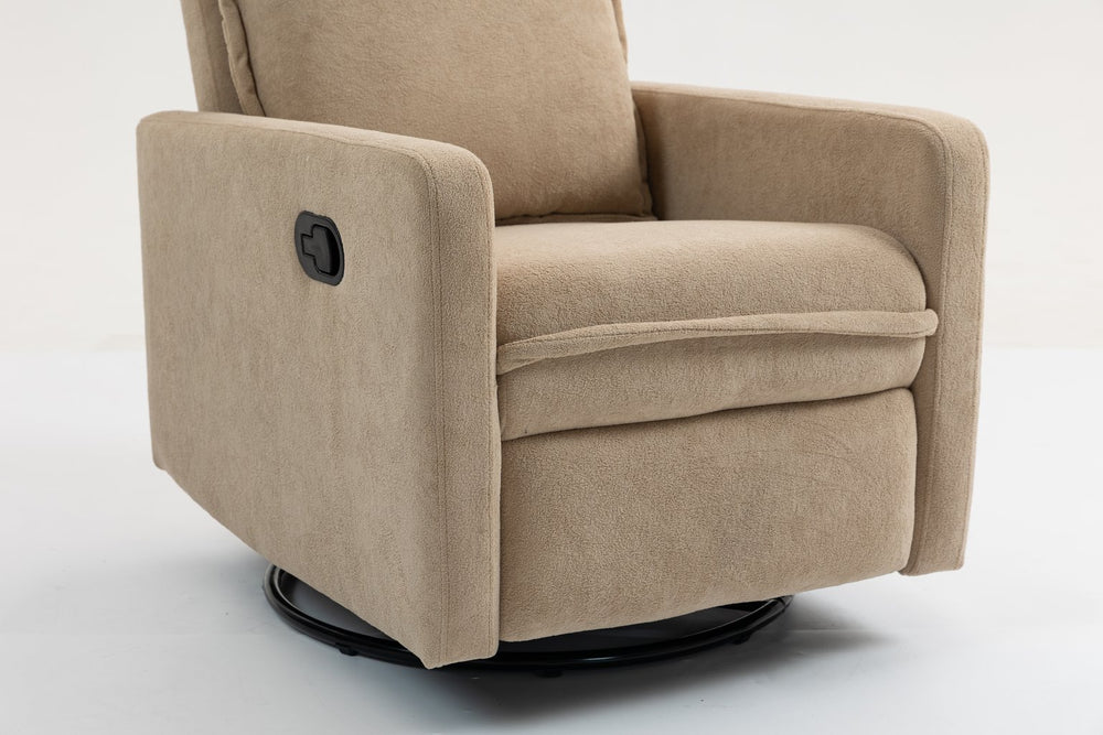 English Elm Short plush velvet armchair sofa with manual button recline, 360° swivel, cozy lounge chair for living room Camel W547P322818