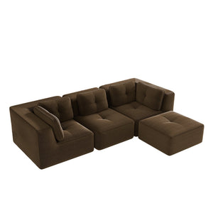 English Elm Modern Corduroy Sectional Sofa Tufted 3 Seater with Movable Ottoman Deep Seat Brown W714S01808