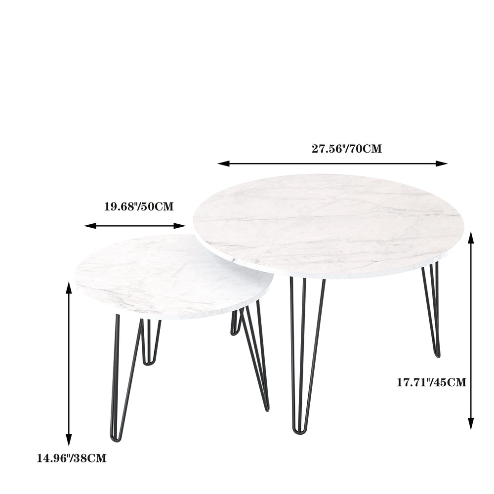 English Elm 27.56'' Round Nesting Coffee Table Set of 2 with Smooth Wooden MDF Tops and Sturdy Metal Bases for Stylish Living Spaces White 30.91 L x 29.92 W x 4.92 H W808P176737