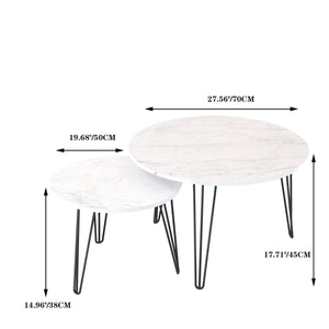 English Elm 27.56'' Round Nesting Coffee Table Set of 2 with Smooth Wooden MDF Tops and Sturdy Metal Bases for Stylish Living Spaces White 30.91 L x 29.92 W x 4.92 H W808P176737