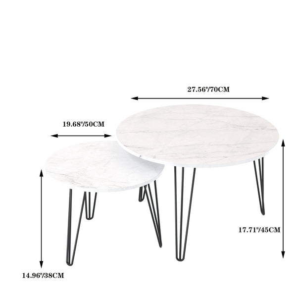 English Elm 27.56'' Round Nesting Coffee Table Set of 2 with Smooth Wooden MDF Tops and Sturdy Metal Bases for Stylish Living Spaces White 30.91 L x 29.92 W x 4.92 H W808P176737