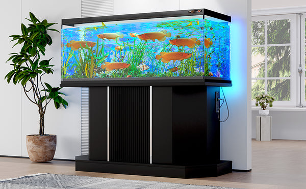English Elm Modern Engineered Wood Aquarium Stand with Cabinet & Power Hub, 880lb Capacity, Sleek Black Storage N704P350199B
