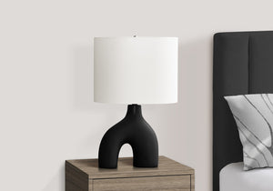 English Elm Lighting, Sculptural Arch Ceramic Table Lamp Matte Black Base Ivory Fabric Shade Modern B2710P461824