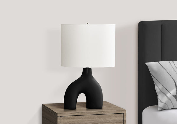 English Elm Lighting, Sculptural Arch Ceramic Table Lamp Matte Black Base Ivory Fabric Shade Modern B2710P461824