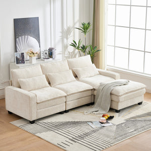 English Elm 99'' Sectional Cloud Deep Seat Couch - Plush Chenille 4-Seat L-Shaped Sofa with Movable Ottoman, Stain-Resistant Comfort and Ergonomic Lumbar Support Beige W3373S00023