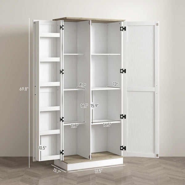 English Elm Homcom 70" Tall Kitchen Pantry Cabinet - Modern Cream White Storage With Adjustable Shelves & Spice Racks W2225P249926