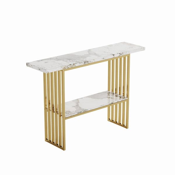 English Elm 47''double Semi-circle Console Table with Led Lighting and Sculptural Hammered Wood Base W2263P395489