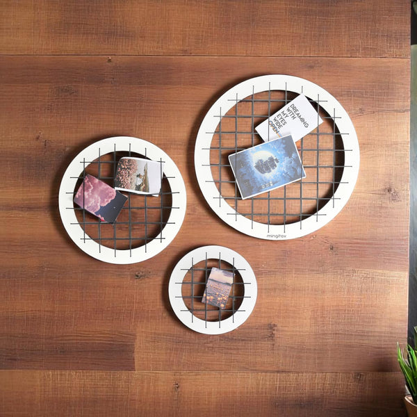 English Elm Talok Memory Board Wall Decor Set of 3 Round Grid Frames — Modern Wooden Photo Display for Home Gifts Black B029P331454