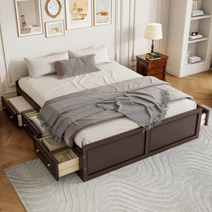 English Elm Wood Queen Platform Bed Solid Pine Frame Six Storage Drawers No Box Spring Needed Espresso N709P241723P-1