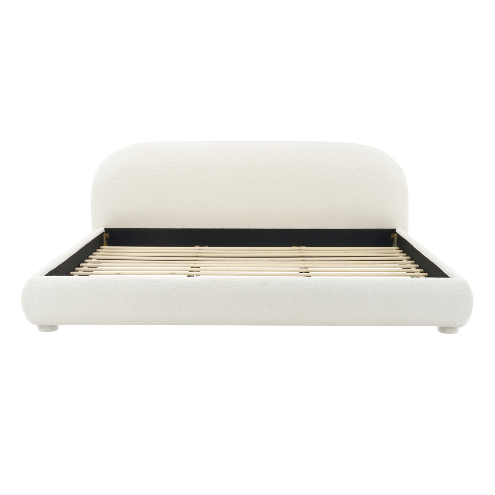 English Elm Christopher Knight Home® - Cream Fabric Upholstered Bed with Curved Headboard, Granular Texture, 800lb Capacity, Modern King Comfort N769P348028W