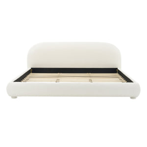 English Elm Christopher Knight Home® - Cream Fabric Upholstered Bed with Curved Headboard, Granular Texture, 800lb Capacity, Modern King Comfort N769P348028W