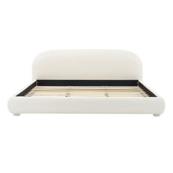 English Elm Christopher Knight Home® - Cream Fabric Upholstered Bed with Curved Headboard, Granular Texture, 800lb Capacity, Modern King Comfort N769P348028W