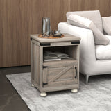 Homcom Small Farmhouse Side Table with Storage, Open Shelf, Cupboard, Wood Legs, Gray