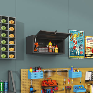 English Elm Heavy Duty Wall Mounted Steel Cabinet Locking Lift Door Garage Workshop Storage Black T2398P236482
