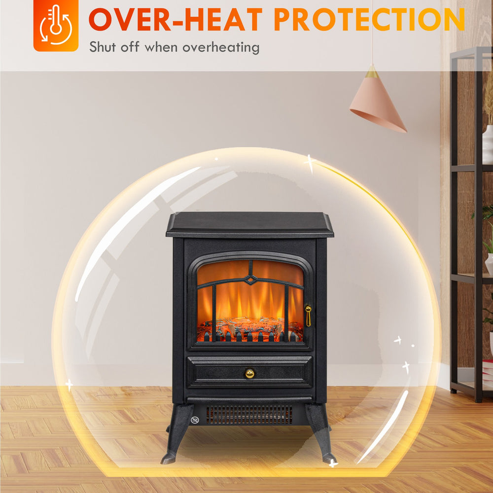 English Elm Homcom 21" Freestanding Electric Fireplace Heater With Realistic Led Flames & Safety Features, Black W2225P249843