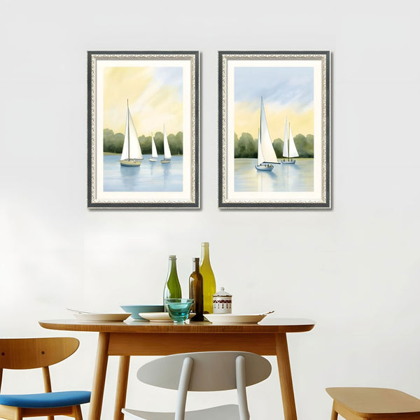 English Elm Set Of 2 Sailboat Framed Wall Art – Nautical Canvas Prints With Replaceable Design For Stylish Decor T3976P383231-GIGA