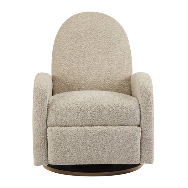 English Elm 360 Swivel Glider Recliner with Solid Wood Base Contemporary Upholstered Lounge Chair Almond N771P363407V